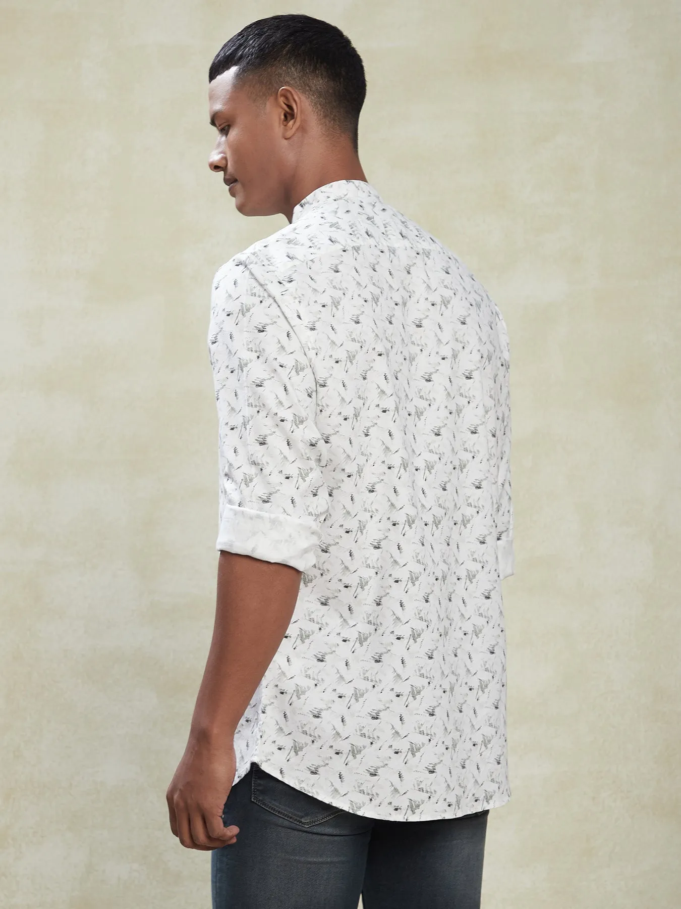 100% Cotton White SLIM FIT Full Sleeve Casual Mens Printed Shirts