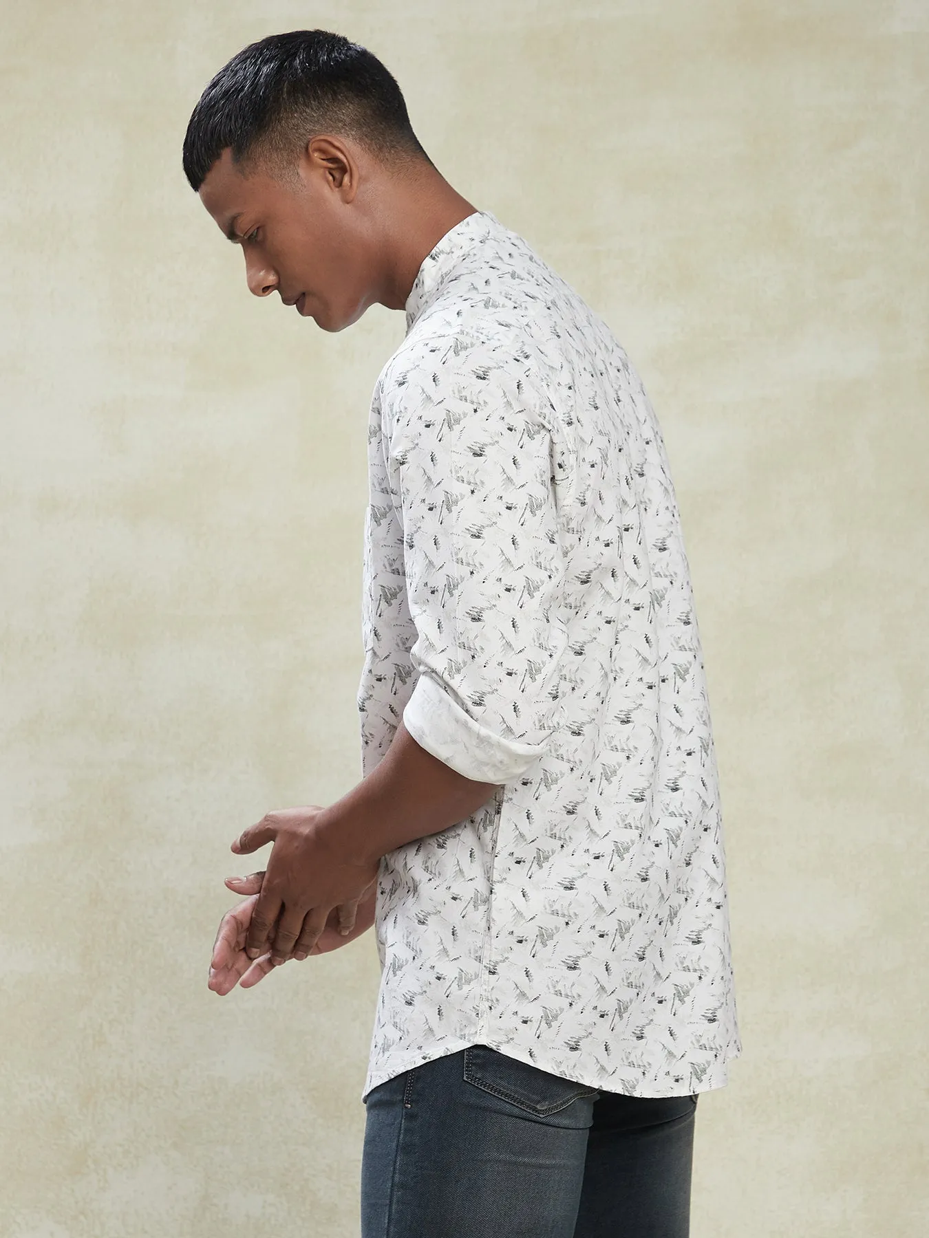 100% Cotton White SLIM FIT Full Sleeve Casual Mens Printed Shirts