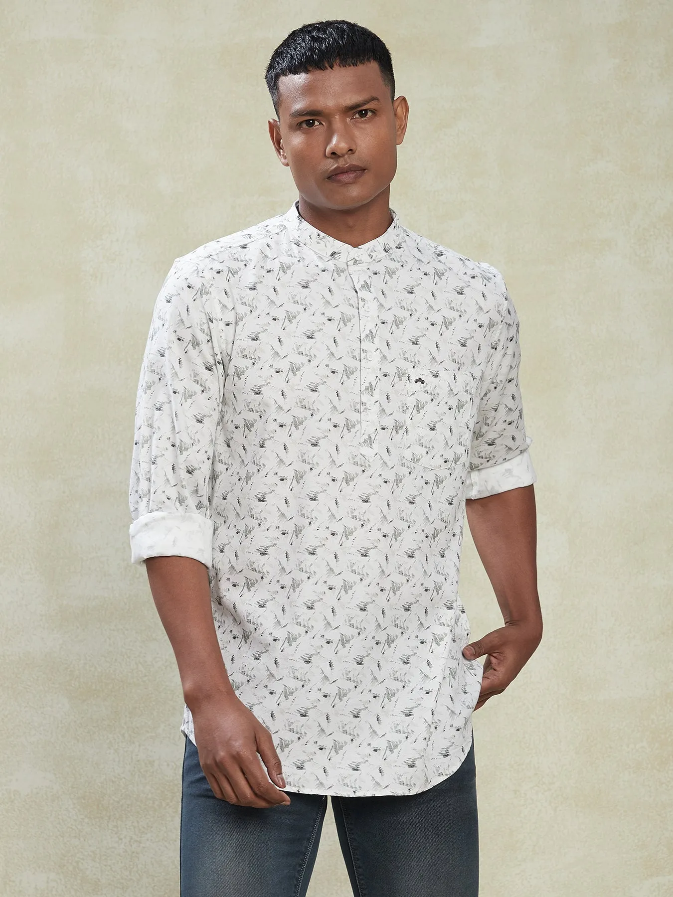 100% Cotton White SLIM FIT Full Sleeve Casual Mens Printed Shirts