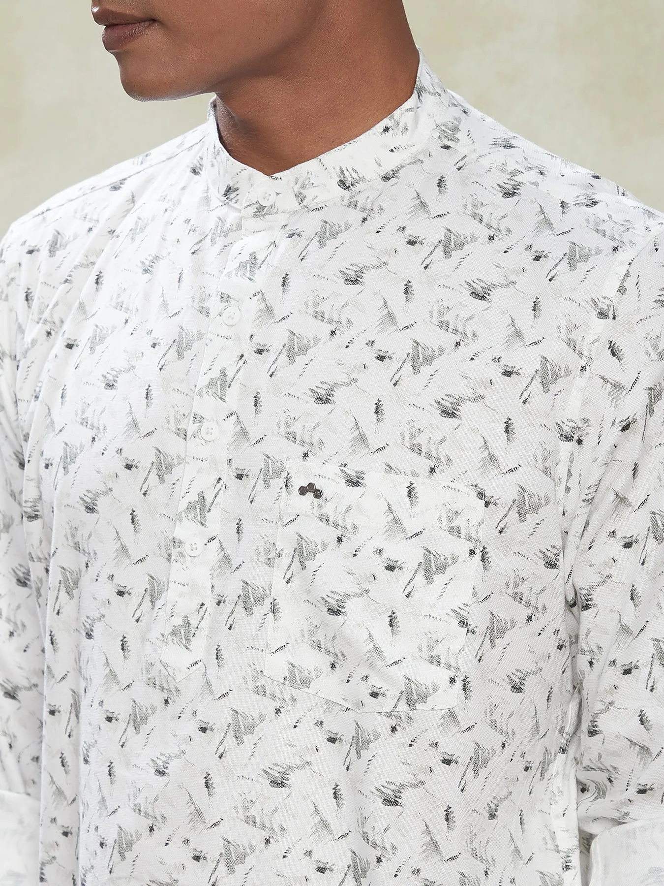 100% Cotton White SLIM FIT Full Sleeve Casual Mens Printed Shirts