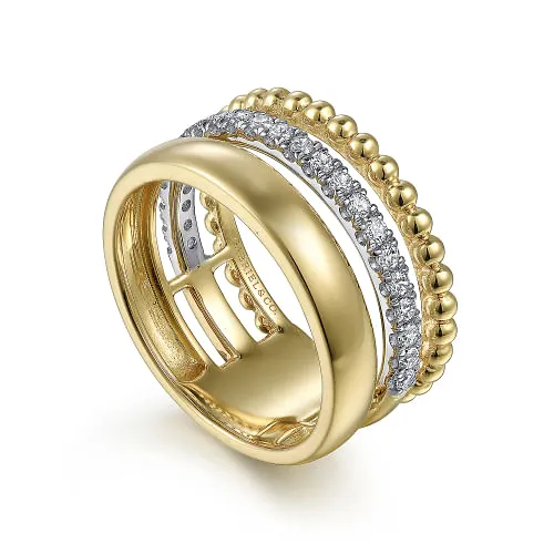 14K White-Yellow Gold Diamond Bujukan Easy Stackable Ring