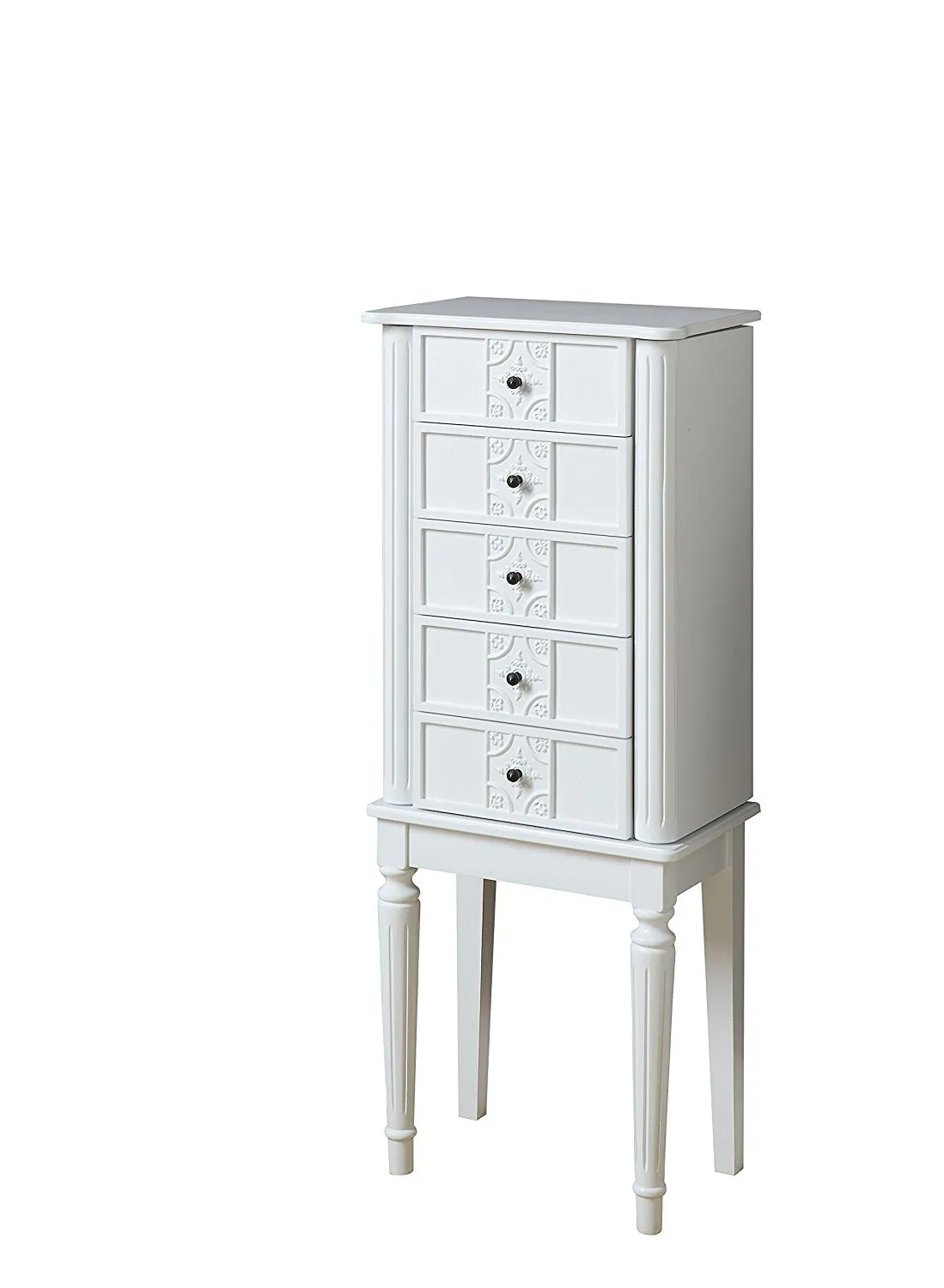 16" X 10" X 40" White Mirror Jewelry Armoire
