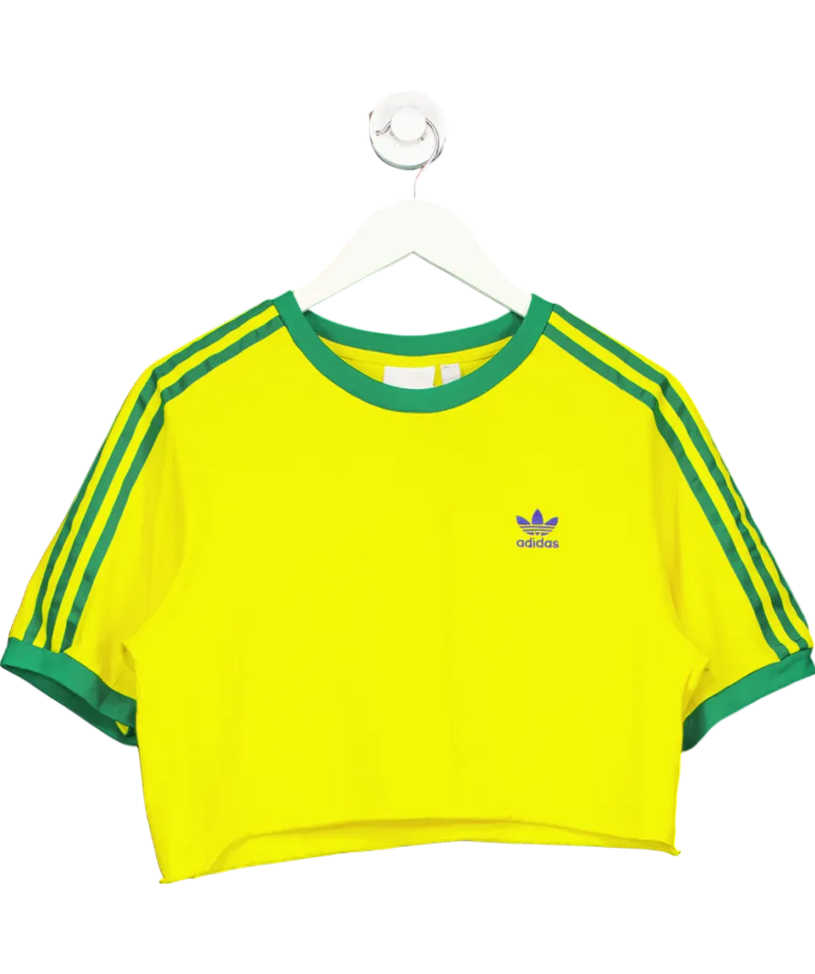 adidas Yellow Cropped 3 Stripe Team T-shirt UK M