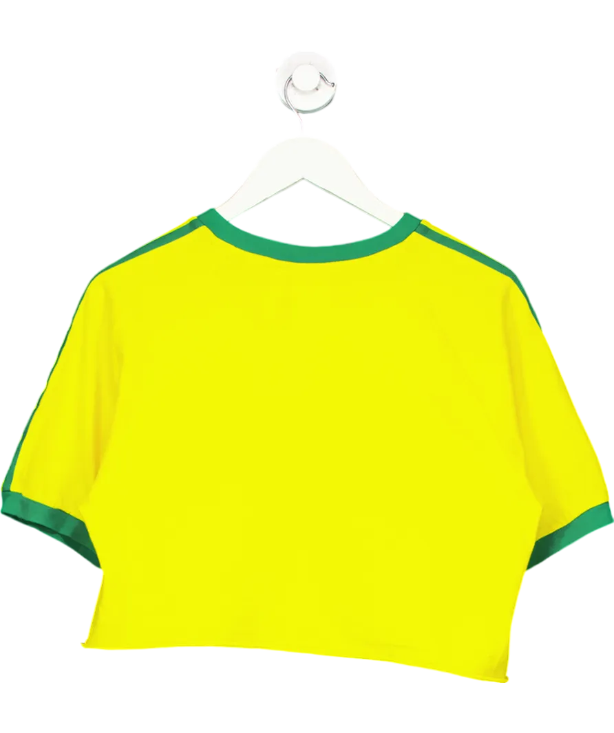 adidas Yellow Cropped 3 Stripe Team T-shirt UK M