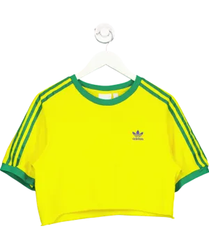 adidas Yellow Cropped 3 Stripe Team T-shirt UK M