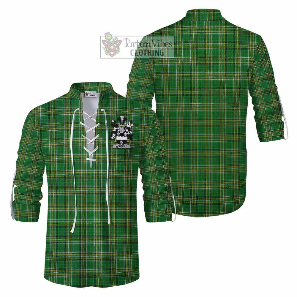 Ashfield Irish Clan Tartan Ghillie Kilt Shirt with Coat of Arms