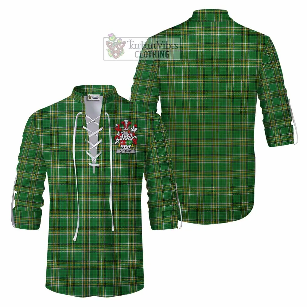 Atkinson Irish Clan Tartan Ghillie Kilt Shirt with Coat of Arms
