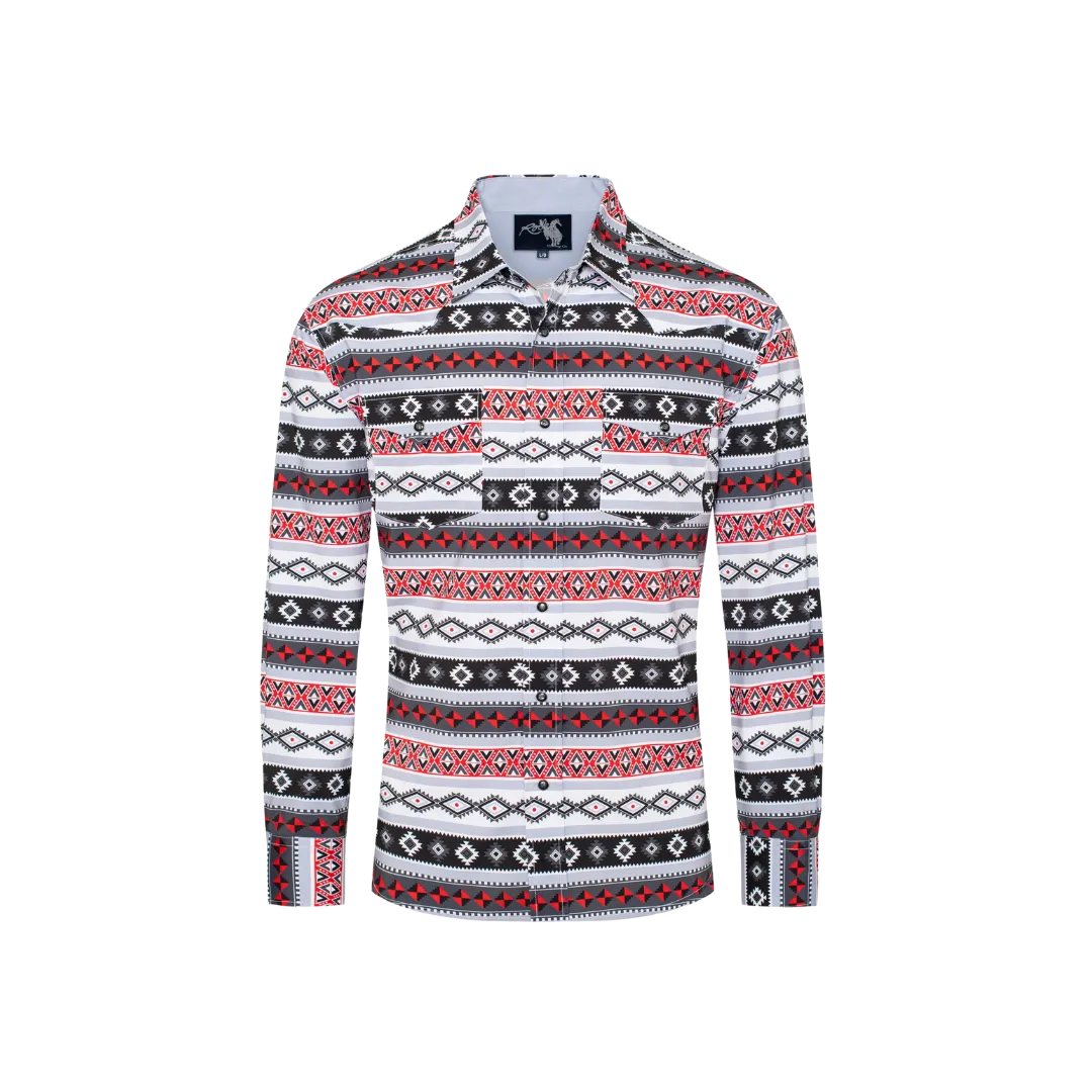 Avalon Men's Western Print Pearl Snap Aztec Grey Shirt