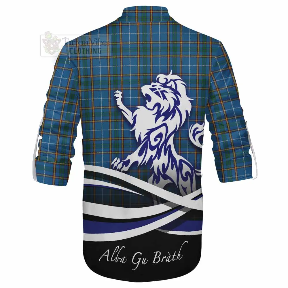 Bain Tartan Ghillie Kilt Shirt with Alba Gu Brath Regal Lion Emblem