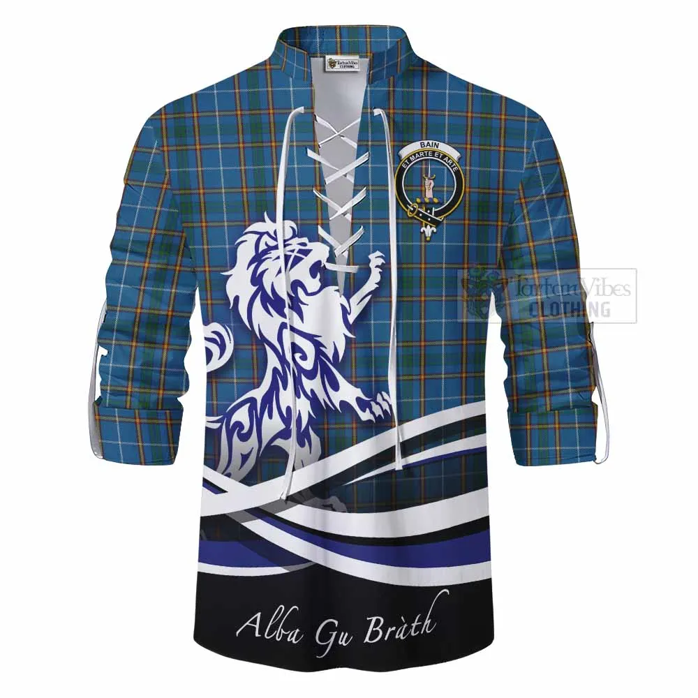 Bain Tartan Ghillie Kilt Shirt with Alba Gu Brath Regal Lion Emblem