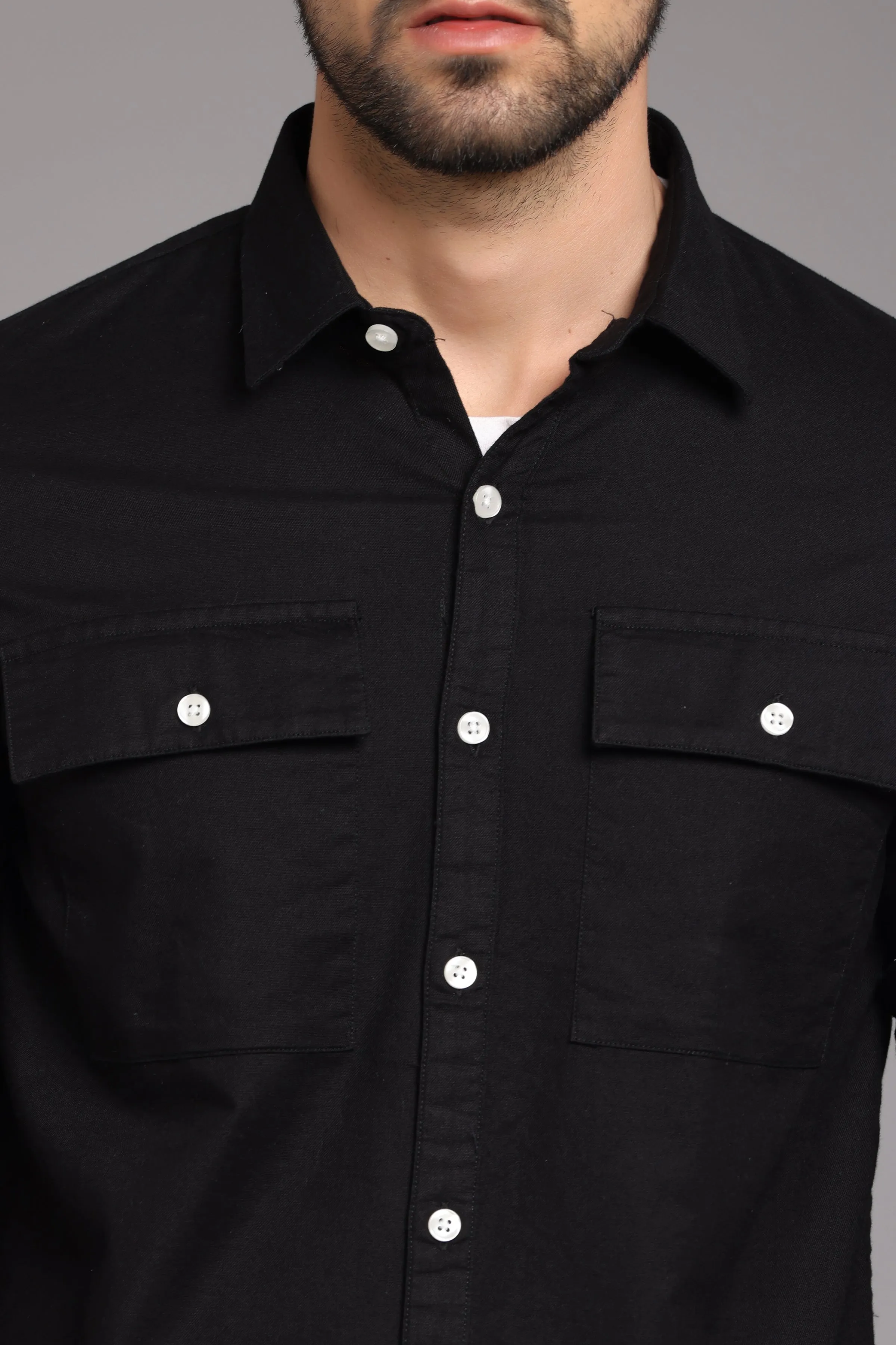 Black Full Sleeve Shirt with Double Pocket