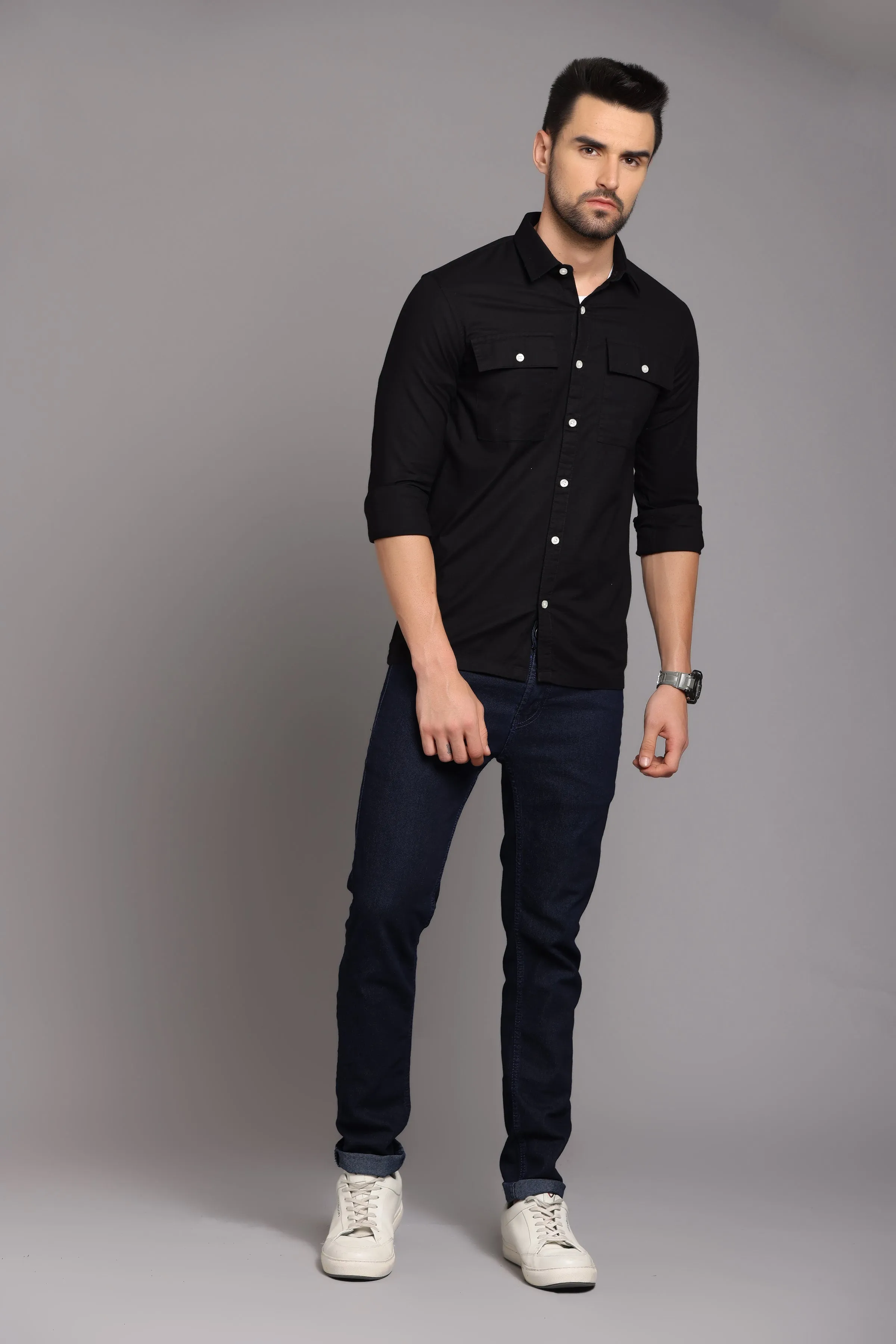 Black Full Sleeve Shirt with Double Pocket
