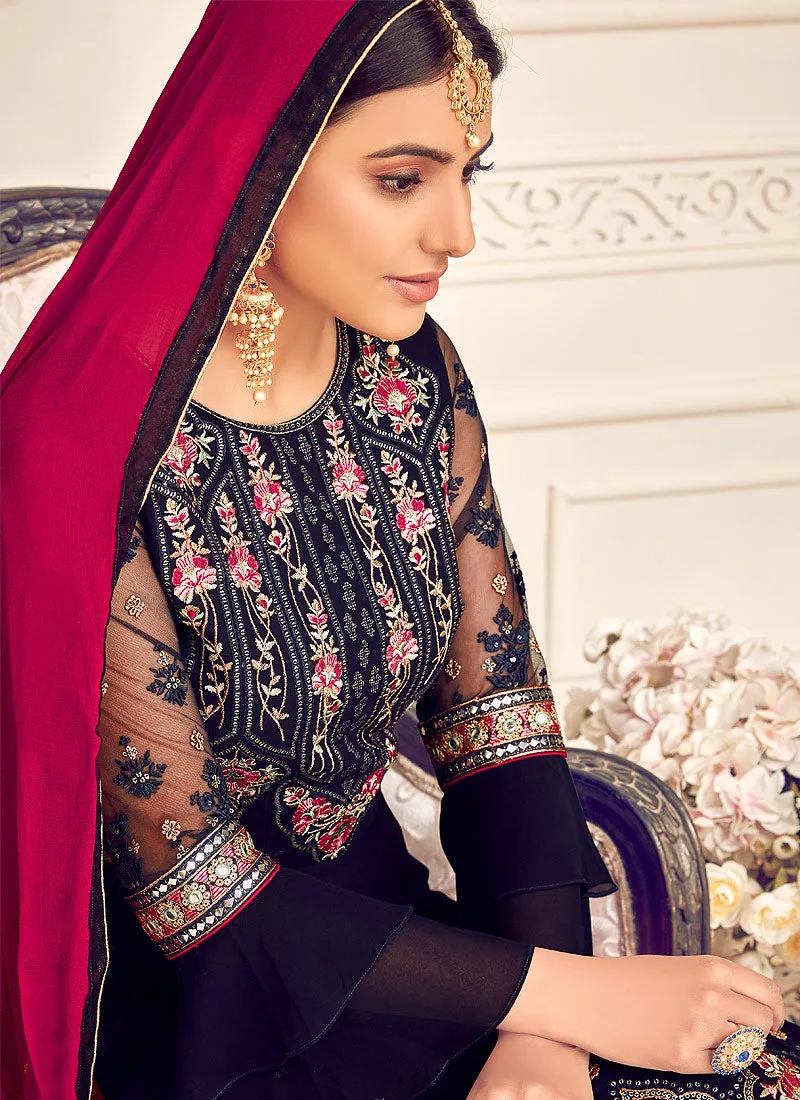 Blue and Pink Pakistani Palazzo Suit