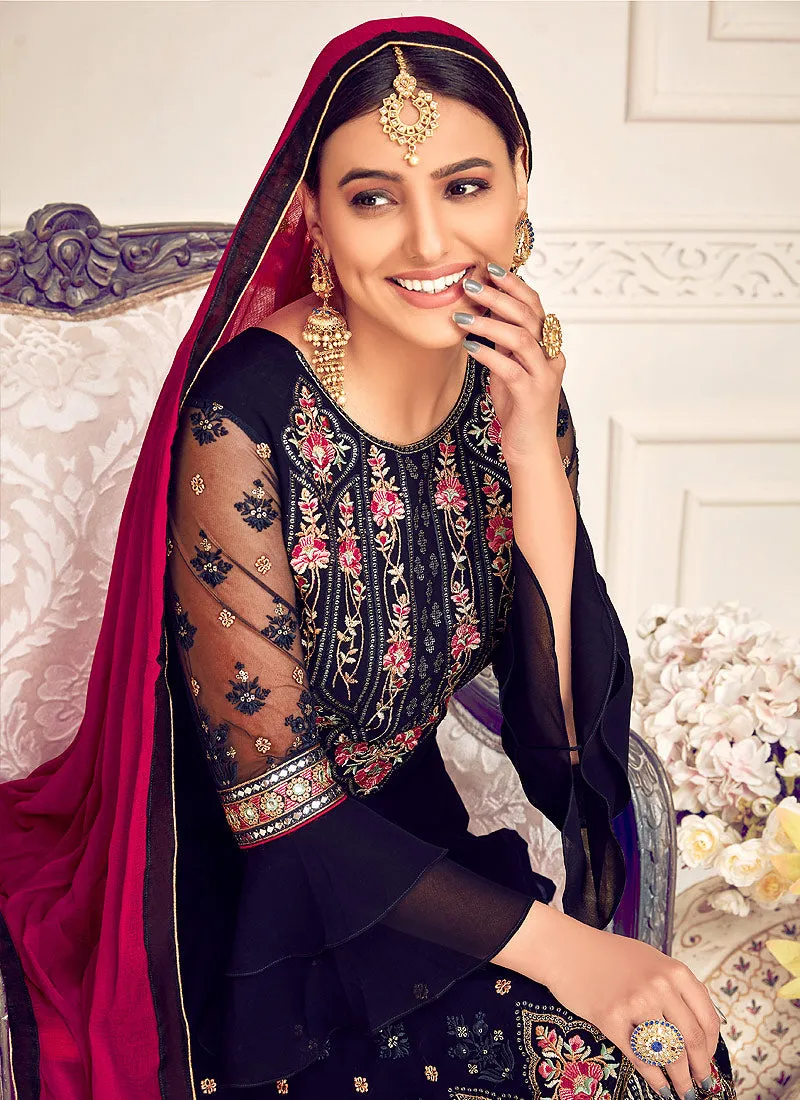 Blue and Pink Pakistani Palazzo Suit