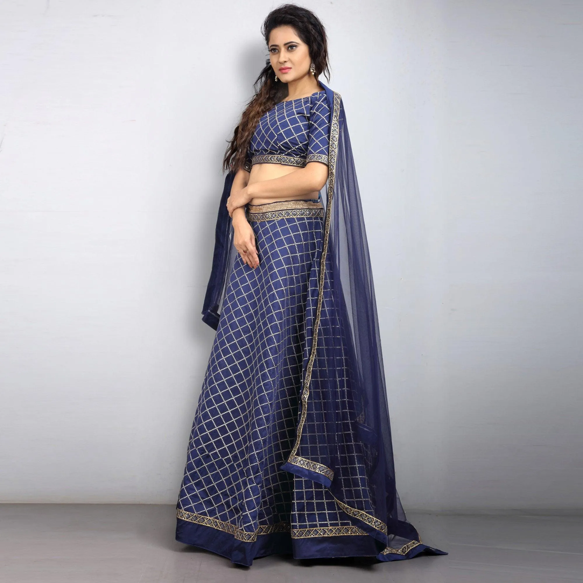 Blue Party Wear Sequins Embroidered Tapetta Lehenga Choli