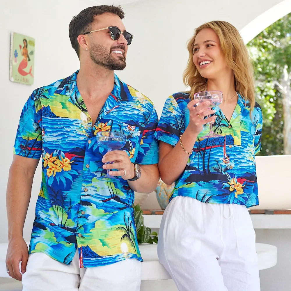 Blue Sunset - Womens Crop Hawaiian Shirt