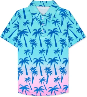 Boys Short Sleeve Polo Shirt Kid Youth Active Golf Shirts Collared School Uniform Shirts Hawaiian Tops Size 5-14