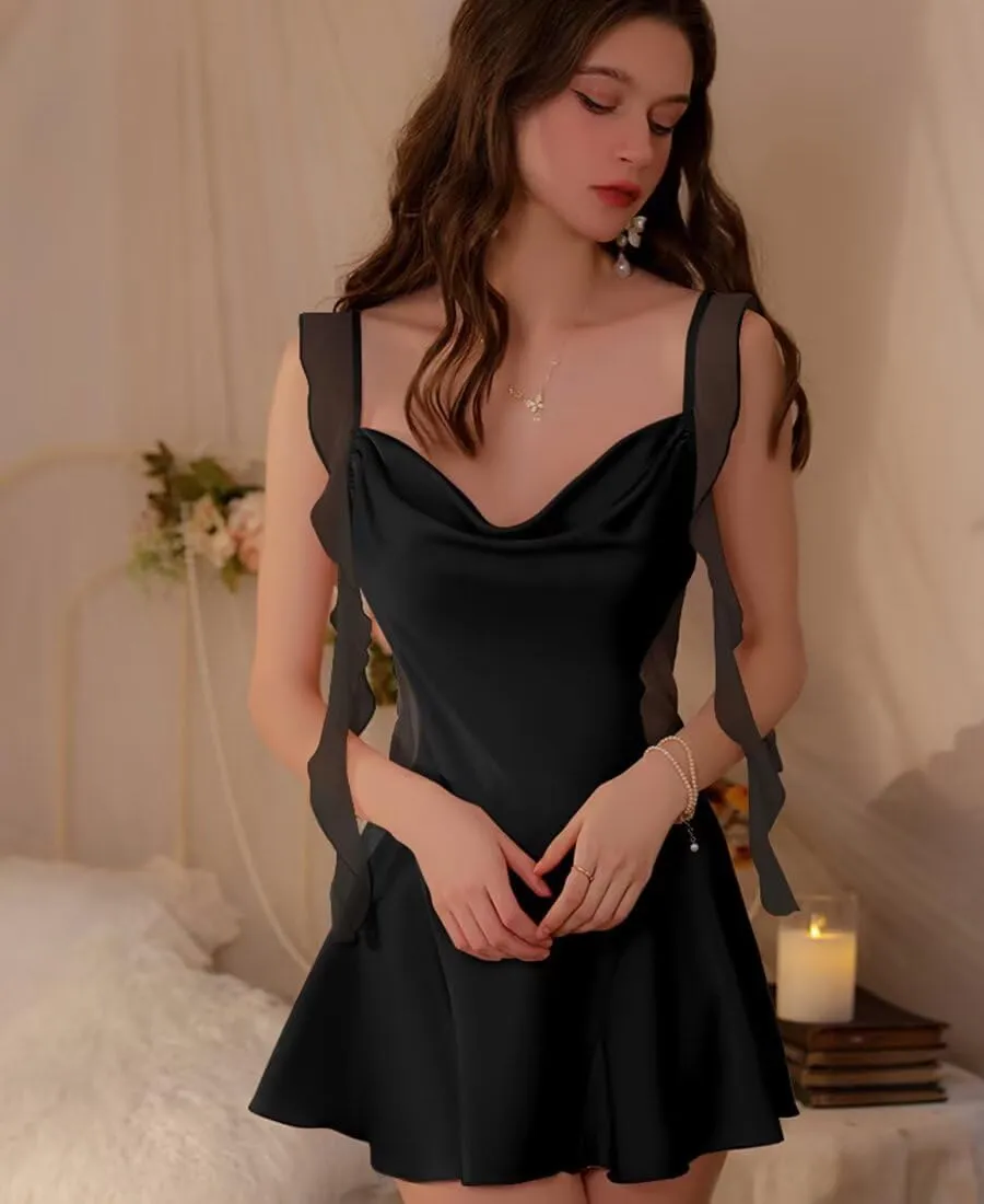 Brosloth Womens Silk Nightgown Summer Satin Sexy Night Gowns Cowl Neck Short Mesh Strappy Lingerie