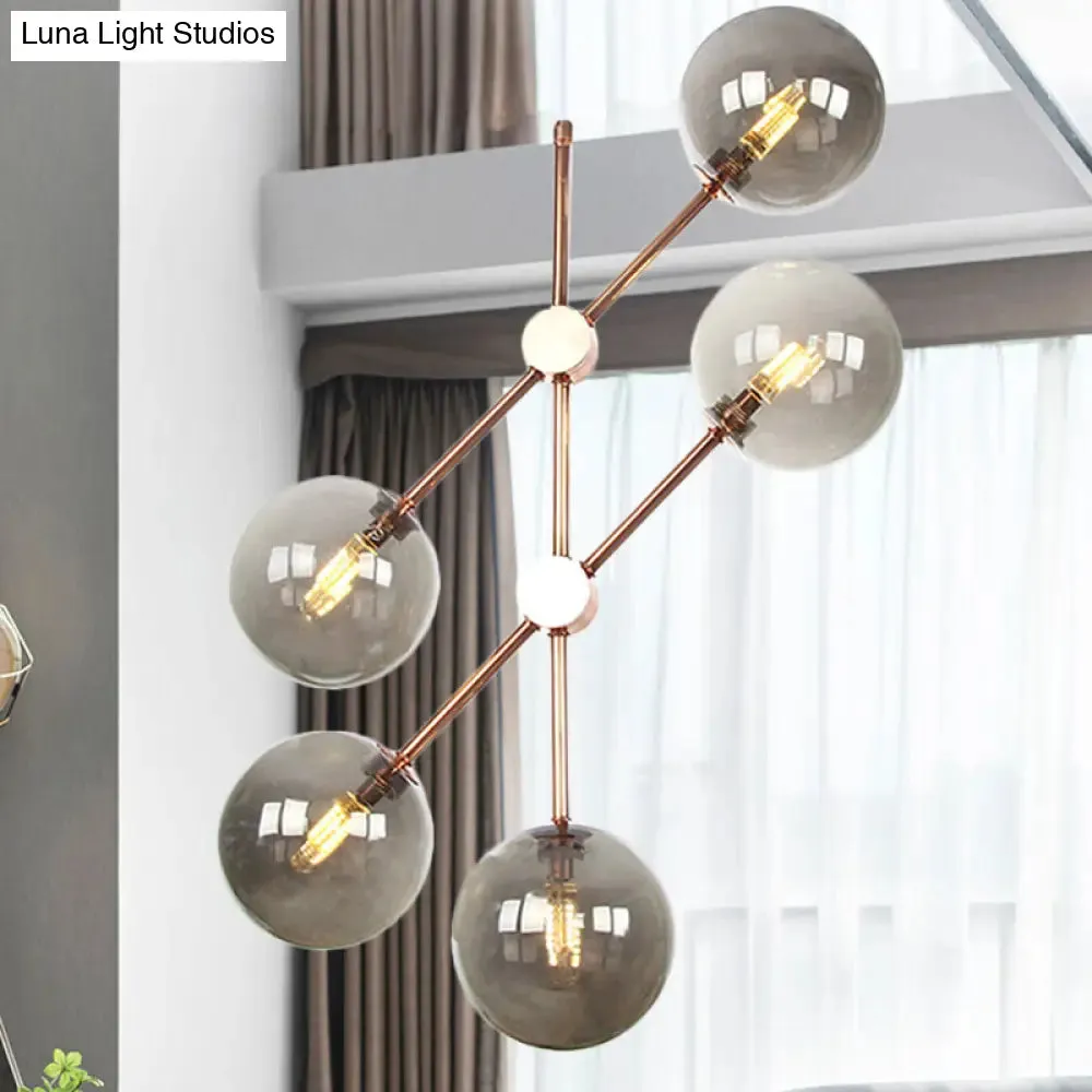 Contemporary Global Glass Chandelier - Modernist Amber/Smoke Gray, 5-Bulb LED Hanging Lamp for Living Room