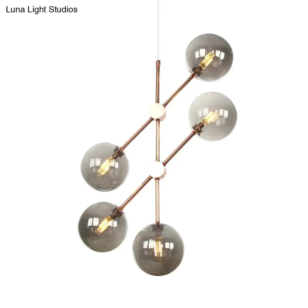 Contemporary Global Glass Chandelier - Modernist Amber/Smoke Gray, 5-Bulb LED Hanging Lamp for Living Room