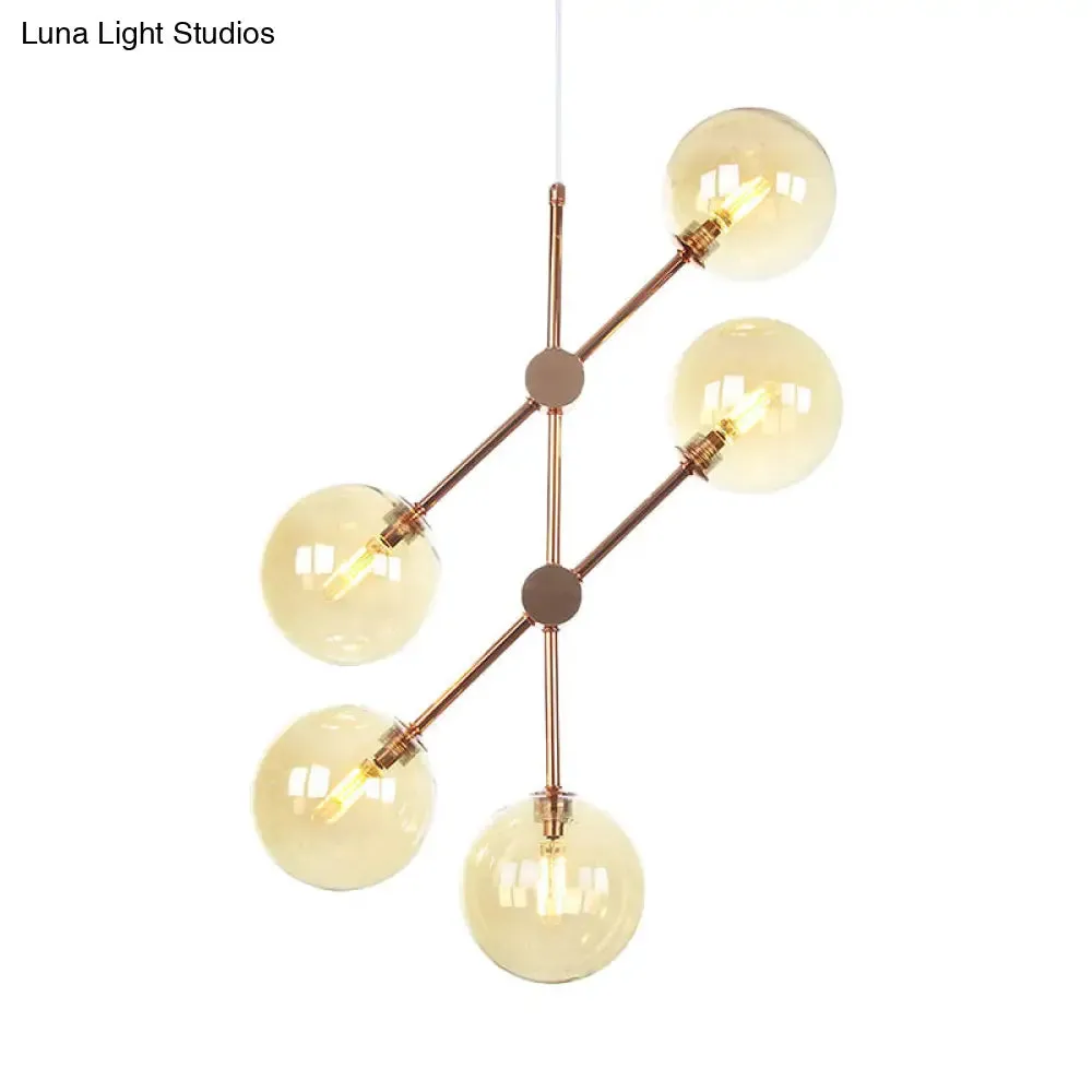 Contemporary Global Glass Chandelier - Modernist Amber/Smoke Gray, 5-Bulb LED Hanging Lamp for Living Room