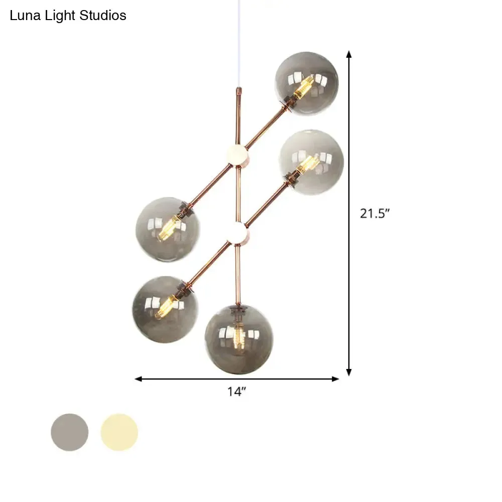 Contemporary Global Glass Chandelier - Modernist Amber/Smoke Gray, 5-Bulb LED Hanging Lamp for Living Room