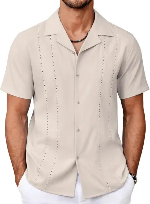 COOFANDY Guayabera Shirts for Men Cuban Short Sleeve Button Down Summer Shirts Linen Shirts