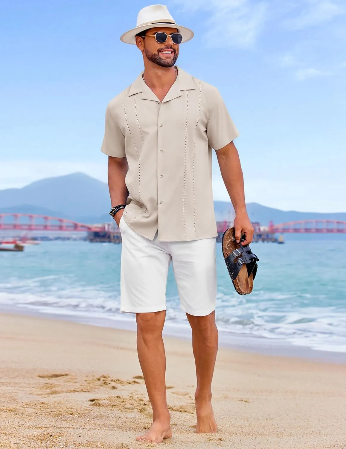 COOFANDY Guayabera Shirts for Men Cuban Short Sleeve Button Down Summer Shirts Linen Shirts
