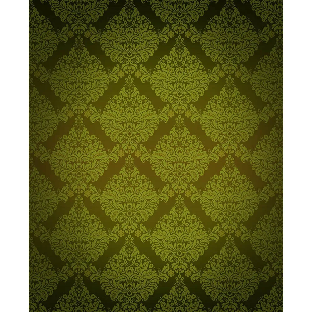 Dark Green Damask Printed Backdrop