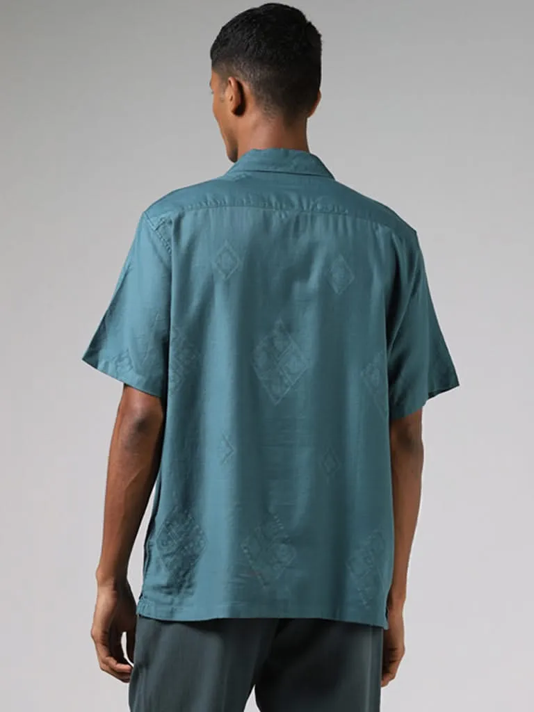 ETA Teal Geometric Pattern Resort-Fit Shirt