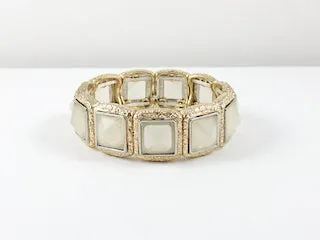 Fancy Elegant Squared Yellow Gold Grey Color Stretch Fashion Bracelet