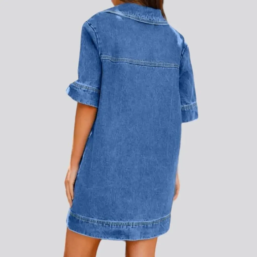 Fashionable v-neck denim caftan dress