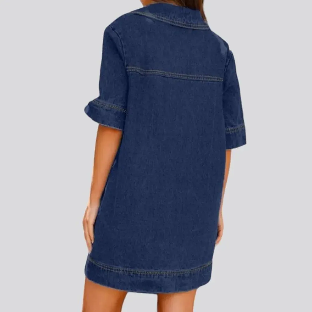 Fashionable v-neck denim caftan dress