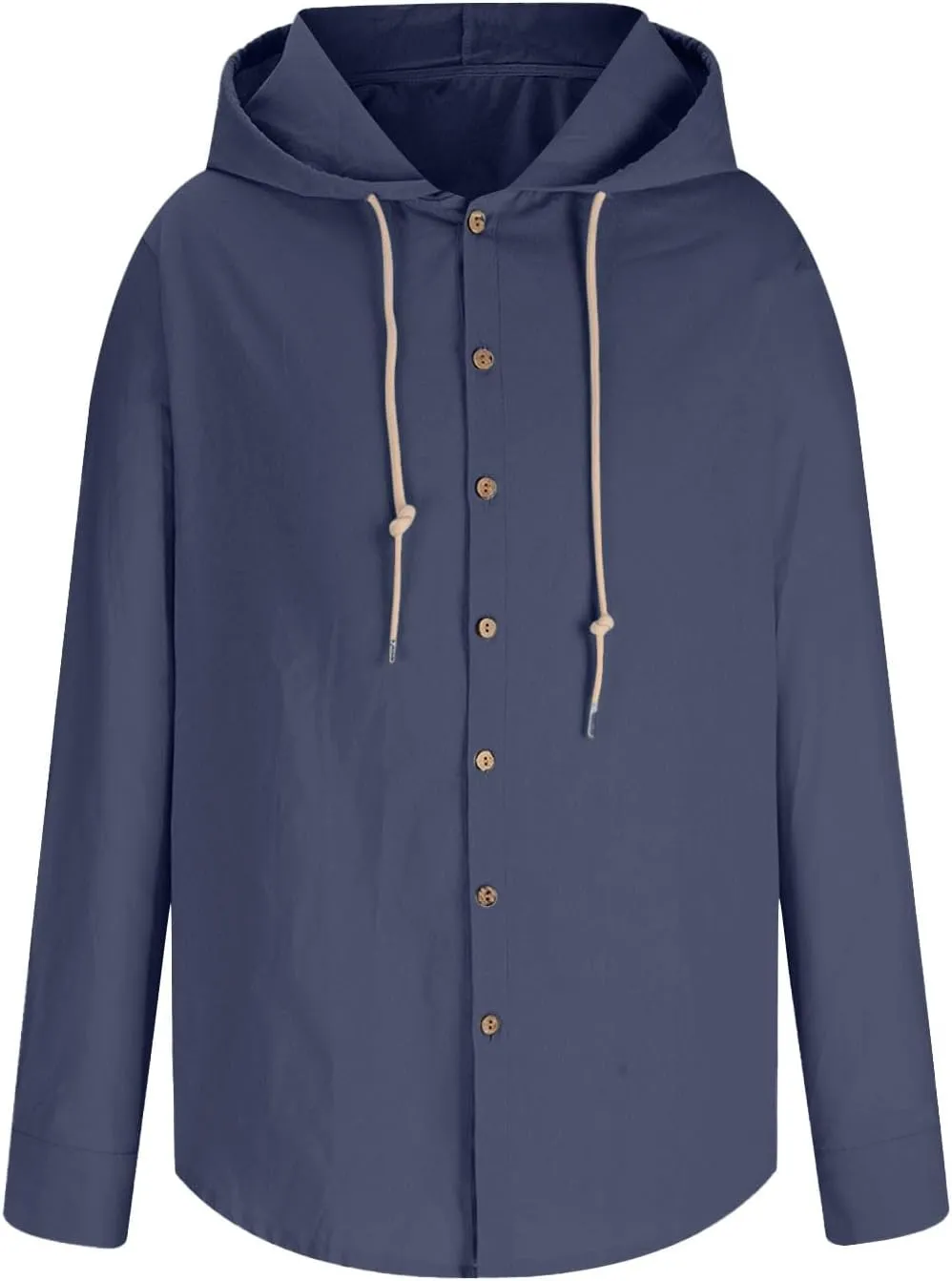 generic Mens Long Sleeve Linen Shirts Drawstring Hooded Sweatshirt Casual Fall Button Shirts Boys Trendy Streetwear Loose Fit