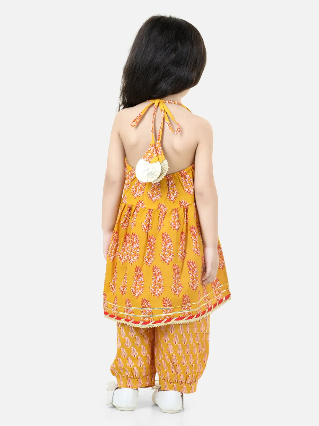 Girl's Cotton Yellow Kurti Sets - Bownbee