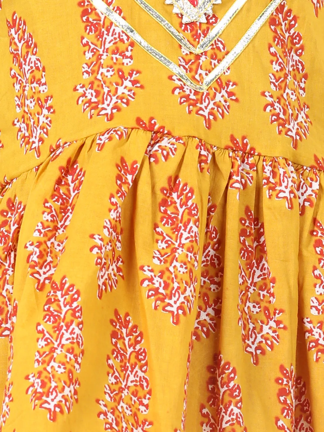 Girl's Cotton Yellow Kurti Sets - Bownbee