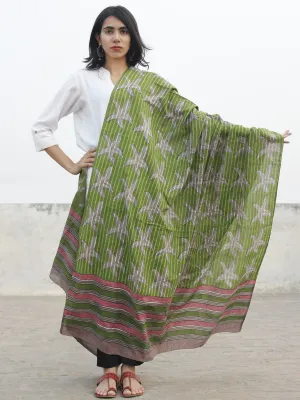Green Pink Kashish Black Cotton Hand Block Printed Dupatta - D04170178