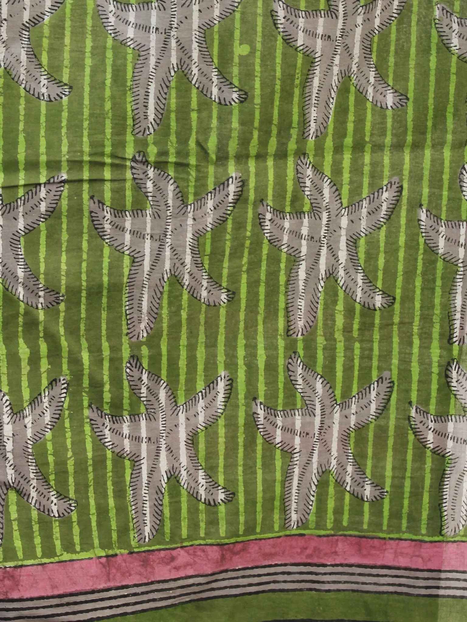 Green Pink Kashish Black Cotton Hand Block Printed Dupatta - D04170178