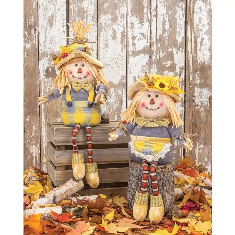 Grey Plaid Button Leg Scarecrow Sitters