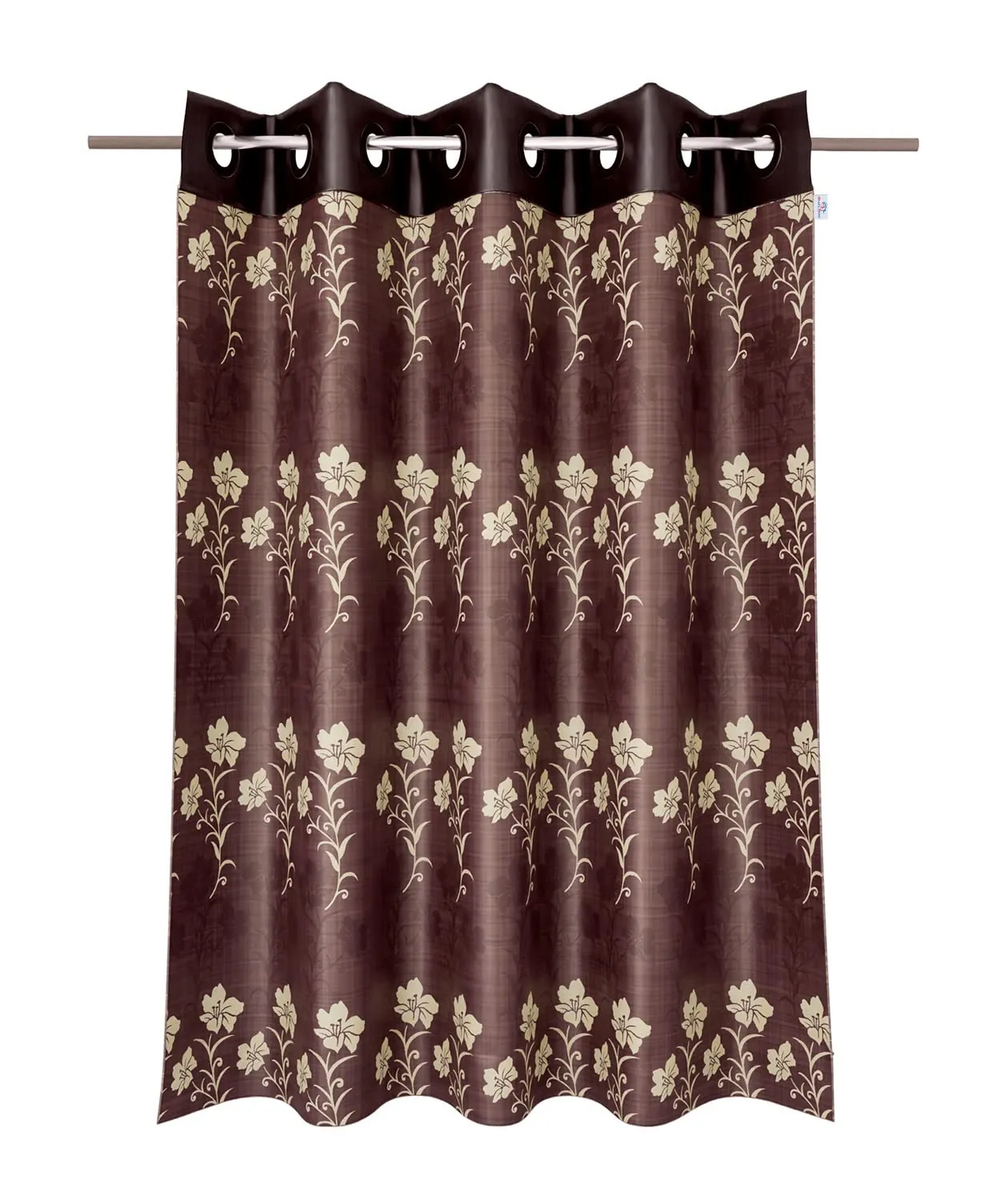 Heart Home Faux Silk Decorative 9 Feet Long Door Curtain | Floral Print Blackout Drapes Curtain with 8 Eyelet for Home & Office, Pack of 2 (Light Brown)