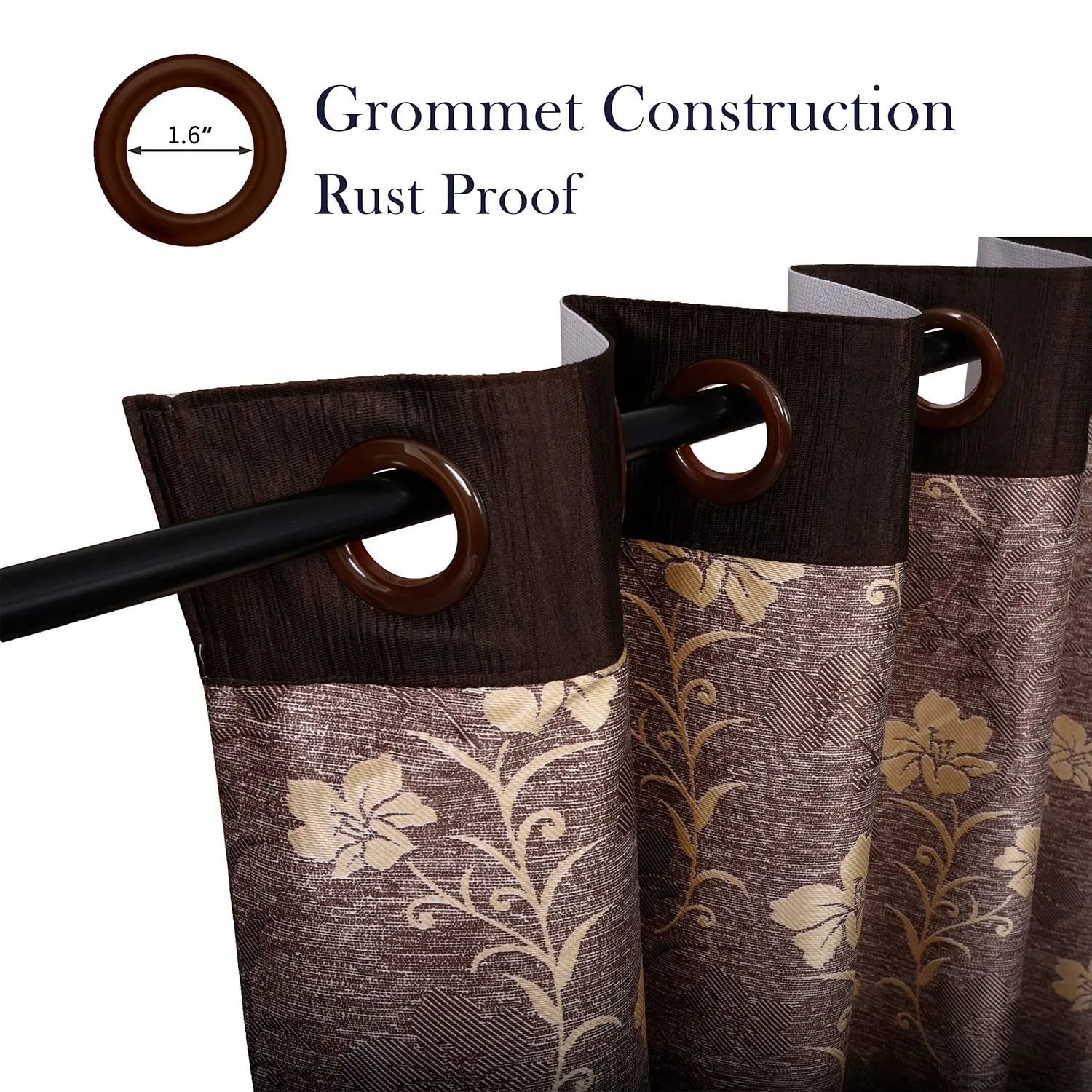 Heart Home Faux Silk Decorative 9 Feet Long Door Curtain | Floral Print Blackout Drapes Curtain with 8 Eyelet for Home & Office, Pack of 2 (Light Brown)