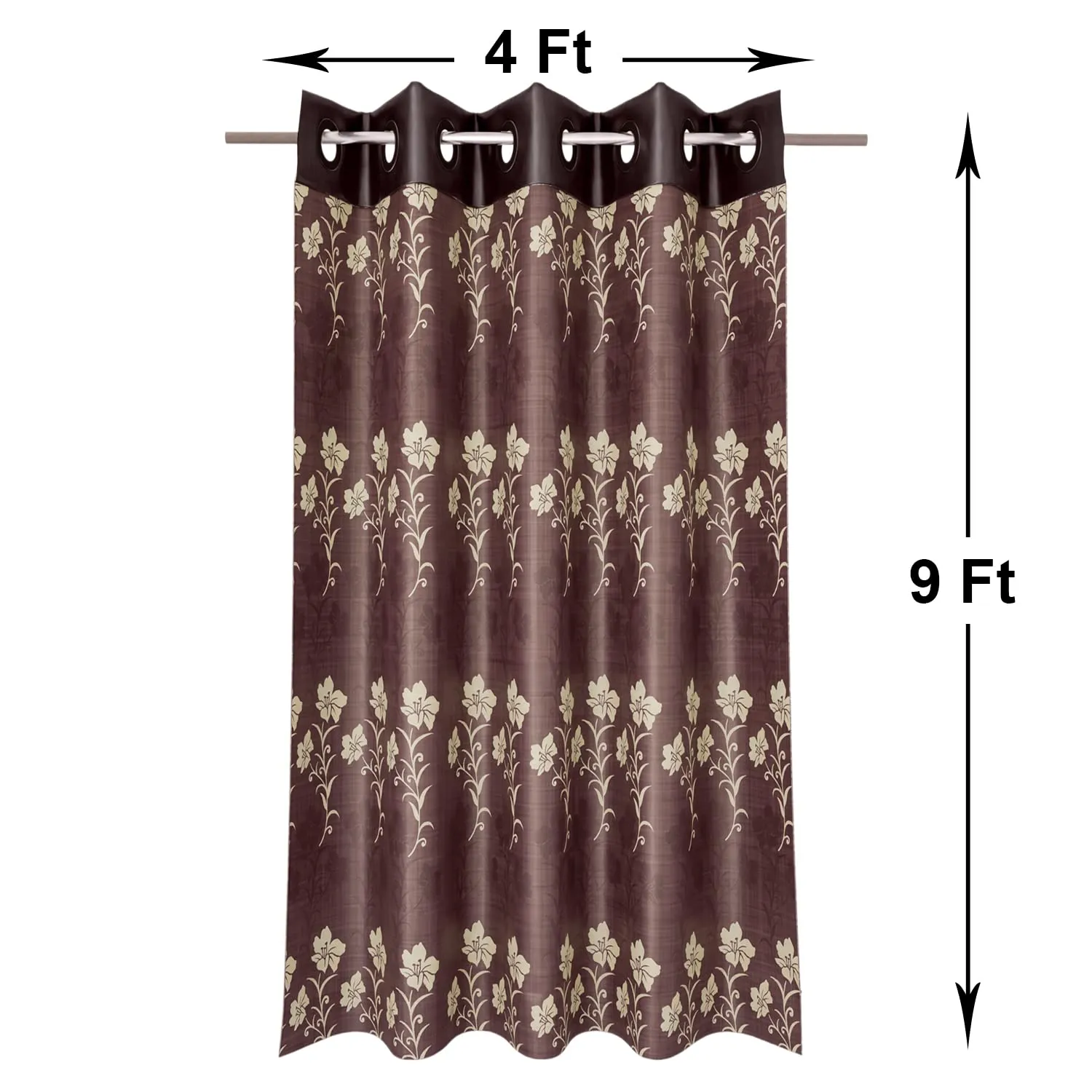 Heart Home Faux Silk Decorative 9 Feet Long Door Curtain | Floral Print Blackout Drapes Curtain with 8 Eyelet for Home & Office, Pack of 2 (Light Brown)