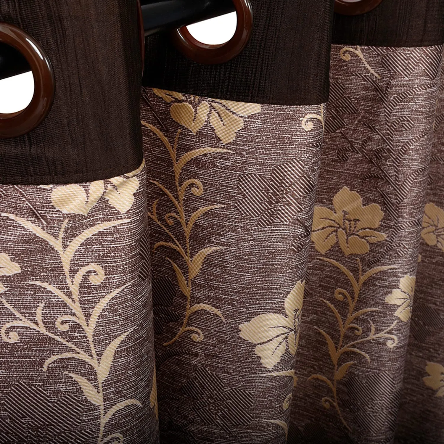 Heart Home Faux Silk Decorative 9 Feet Long Door Curtain | Floral Print Blackout Drapes Curtain with 8 Eyelet for Home & Office, Pack of 2 (Light Brown)