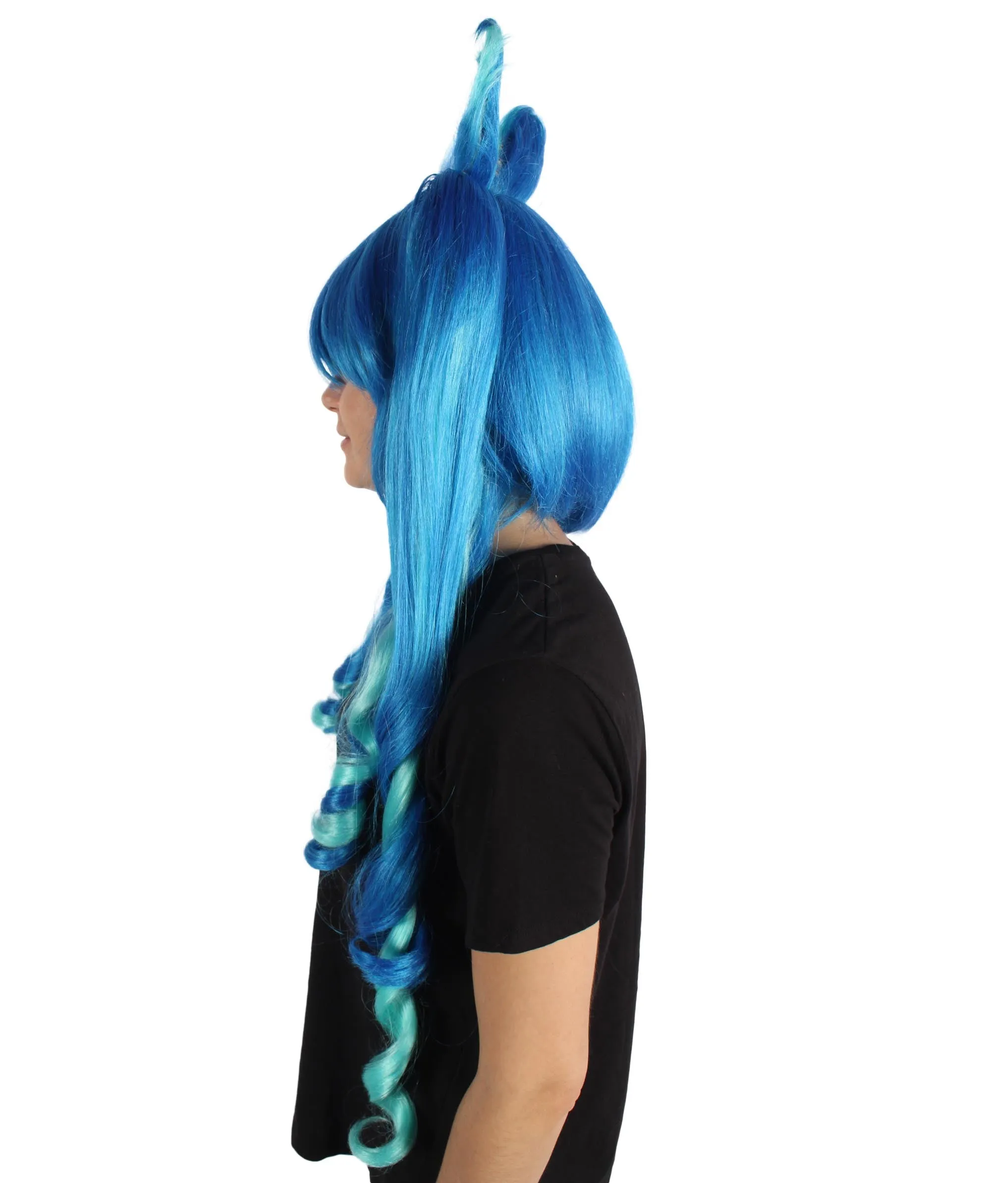 HPO Adult Women's Dark Blue Turbo Game Extra Long Wig| Perfect for Halloween| Flame-retardant Synthetic Fiber