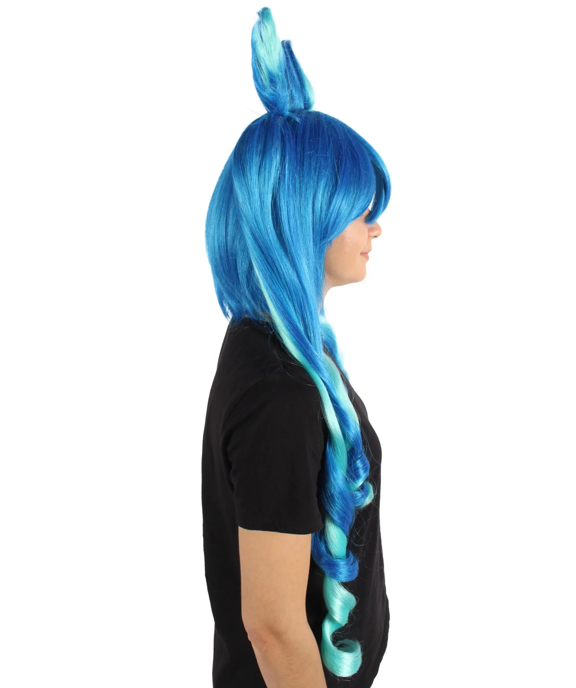 HPO Adult Women's Dark Blue Turbo Game Extra Long Wig| Perfect for Halloween| Flame-retardant Synthetic Fiber