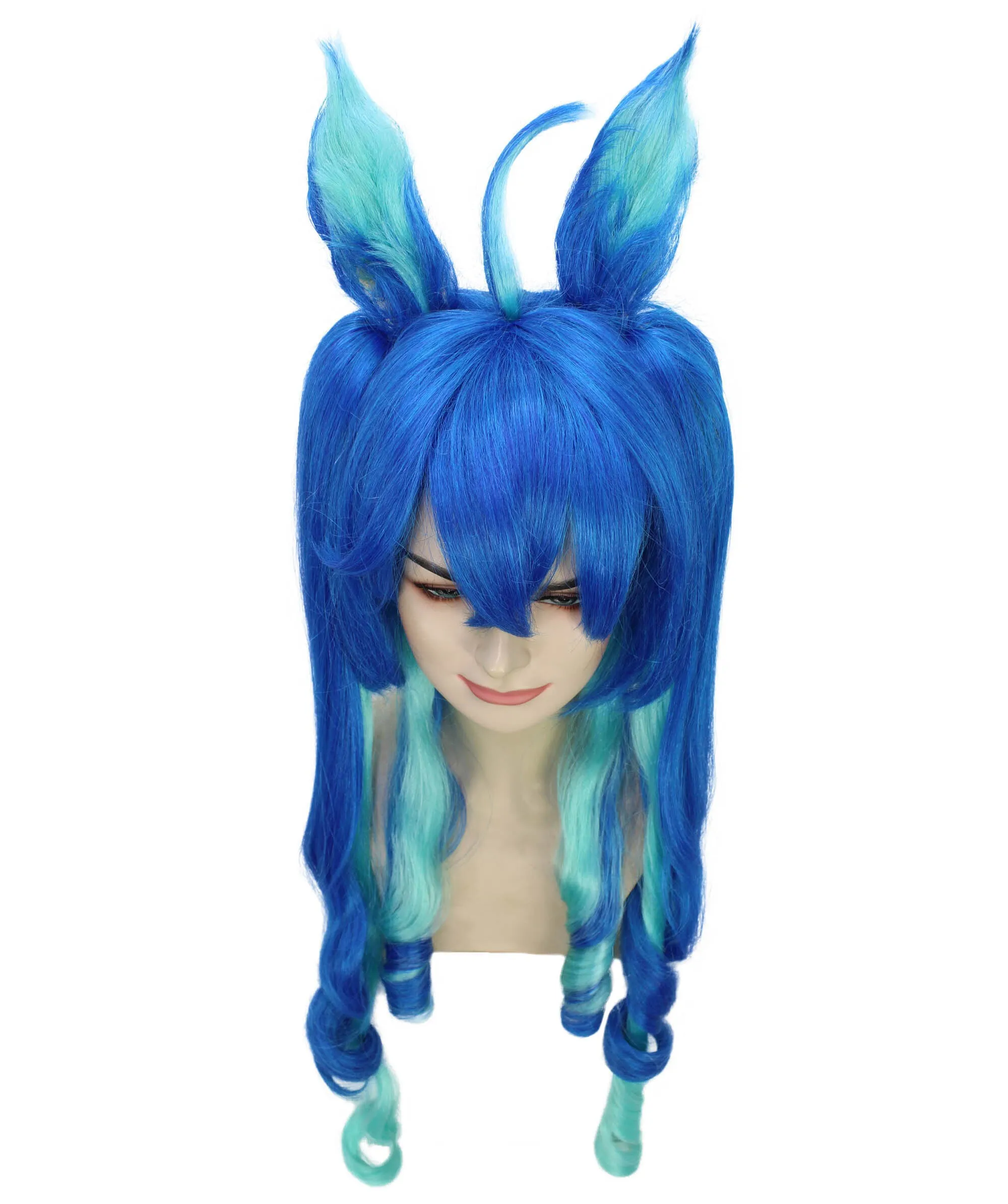 HPO Adult Women's Dark Blue Turbo Game Extra Long Wig| Perfect for Halloween| Flame-retardant Synthetic Fiber