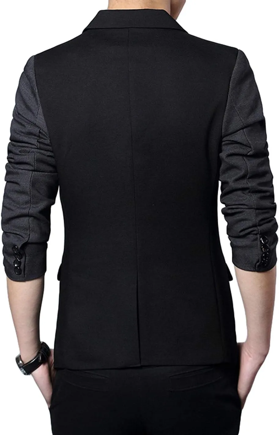 Itemnew Men's Classic Lapel Collar One-Button Slim Contrast Stretched Blazer Jacket