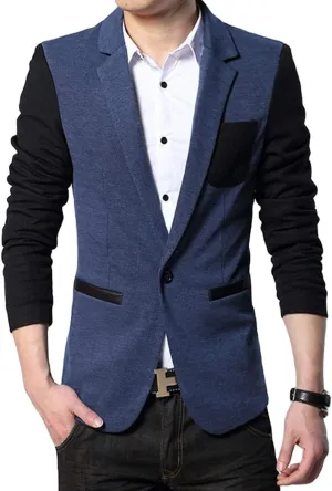 Itemnew Men's Classic Lapel Collar One-Button Slim Contrast Stretched Blazer Jacket