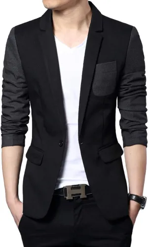 Itemnew Men's Classic Lapel Collar One-Button Slim Contrast Stretched Blazer Jacket