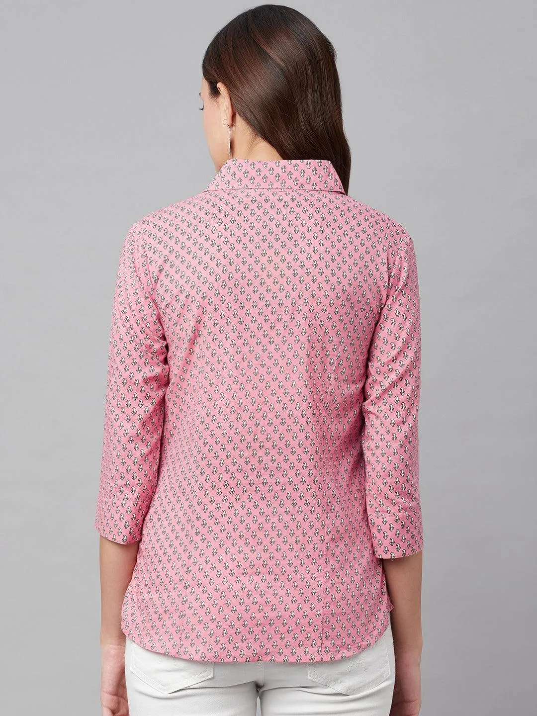 Jashvi Baby Pink Block Printed Casual Women Shirts